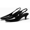 imageCoutgo Womens Kitten Low Heels Slingback Pumps Squared Point Toe Buckle Strap Wedding Party Dress ShoesBlack