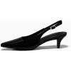 imageCoutgo Womens Kitten Low Heels Slingback Pumps Squared Point Toe Buckle Strap Wedding Party Dress ShoesBlack