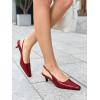 imageCoutgo Womens Kitten Low Heels Slingback Pumps Squared Point Toe Buckle Strap Wedding Party Dress ShoesBurgundy