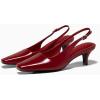 imageCoutgo Womens Kitten Low Heels Slingback Pumps Squared Point Toe Buckle Strap Wedding Party Dress ShoesBurgundy