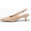 imageCoutgo Womens Kitten Low Heels Slingback Pumps Squared Point Toe Buckle Strap Wedding Party Dress ShoesKhaki