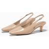 imageCoutgo Womens Kitten Low Heels Slingback Pumps Squared Point Toe Buckle Strap Wedding Party Dress ShoesKhaki