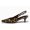 imageCoutgo Womens Kitten Low Heels Slingback Pumps Squared Point Toe Buckle Strap Wedding Party Dress ShoesLeopard