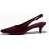 imageCoutgo Womens Kitten Low Heels Slingback Pumps Squared Point Toe Buckle Strap Wedding Party Dress ShoesRedbrown