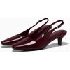 imageCoutgo Womens Kitten Low Heels Slingback Pumps Squared Point Toe Buckle Strap Wedding Party Dress ShoesRedbrown