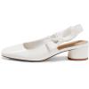 imageCoutgo Womens Low Block Heels Slingback Bow Closed Square Toe Slip On Work Pumps Dress ShoesWhite