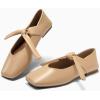 imageCoutgo Womens Mary Jane Flats Bow Square Toe Ballet Flats Dressy Comfortable Slip on Flat ShoesKhaki