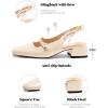 imageCoutgo Womens Mary Jane Shoes Slingback Chunky Low Heels Bow Closed Square Toe Pumps Wedding Party Dress ShoesApricot
