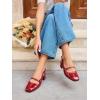 imageCoutgo Womens Mary Jane Shoes Slingback Chunky Low Heels Bow Closed Square Toe Pumps Wedding Party Dress ShoesRed