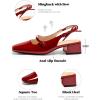 imageCoutgo Womens Mary Jane Shoes Slingback Chunky Low Heels Bow Closed Square Toe Pumps Wedding Party Dress ShoesRed