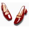 imageCoutgo Womens Mary Jane Shoes Slingback Chunky Low Heels Bow Closed Square Toe Pumps Wedding Party Dress ShoesRed