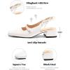 imageCoutgo Womens Mary Jane Shoes Slingback Chunky Low Heels Bow Closed Square Toe Pumps Wedding Party Dress ShoesWhite