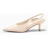 imageCoutgo Womens Slingback Heels Kitten Low Heel Dress Shoes Closed Pointed Toe Buckle Pumps Work Wedding ShoesBeige