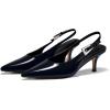 imageCoutgo Womens Slingback Heels Kitten Low Heel Dress Shoes Closed Pointed Toe Buckle Pumps Work Wedding ShoesNavy