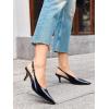 imageCoutgo Womens Slingback Heels Kitten Low Heel Dress Shoes Closed Pointed Toe Buckle Pumps Work Wedding ShoesNavy