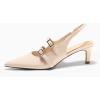 imageCoutgo Womens Slingback Kitten Heels Mary Jane Pumps Closed Pointed Toe Buckle Strap Wedding Dress ShoesBeige