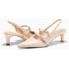 imageCoutgo Womens Slingback Kitten Heels Mary Jane Pumps Closed Pointed Toe Buckle Strap Wedding Dress ShoesBeige