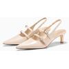 imageCoutgo Womens Slingback Kitten Heels Mary Jane Pumps Closed Pointed Toe Buckle Strap Wedding Dress ShoesBeige