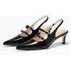 imageCoutgo Womens Slingback Kitten Heels Mary Jane Pumps Closed Pointed Toe Buckle Strap Wedding Dress ShoesBlack