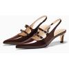 imageCoutgo Womens Slingback Kitten Heels Mary Jane Pumps Closed Pointed Toe Buckle Strap Wedding Dress ShoesBrown