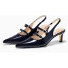 imageCoutgo Womens Slingback Kitten Heels Mary Jane Pumps Closed Pointed Toe Buckle Strap Wedding Dress ShoesNavy