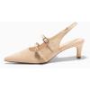imageCoutgo Womens Slingback Kitten Heels Mary Jane Pumps Closed Pointed Toe Buckle Strap Wedding Dress ShoesNude Suede