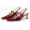 imageCoutgo Womens Slingback Kitten Heels Mary Jane Pumps Closed Pointed Toe Buckle Strap Wedding Dress ShoesRed