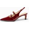 imageCoutgo Womens Slingback Kitten Heels Mary Jane Pumps Closed Pointed Toe Buckle Strap Wedding Dress ShoesRed