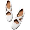 imageCoutgo Womens Ballet Flats Comfortable Closed Round Toe Criss Cross Ankle Strap Dress Dance Flat ShoesWhite