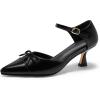 imageCoutgo Womens Bow Kitten Heels Low Heel Dress Shoes Closed Pointed Toe Ankle Strap DOrsay PumpsBlack