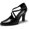 imageCoutgo Womens Chunky High Heels Dress Shoes Closed Pointed Toe Cross Strap Buckle Pumps Vintage DOrsay Party ShoesBlack