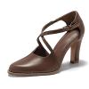 imageCoutgo Womens Chunky High Heels Dress Shoes Closed Pointed Toe Cross Strap Buckle Pumps Vintage DOrsay Party ShoesDark Brown