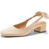 imageCoutgo Womens Chunky Low Heels Bow Slingback Pumps Closed Square Toe Wedding Party Dress ShoesApricot