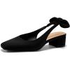 imageCoutgo Womens Chunky Low Heels Bow Slingback Pumps Closed Square Toe Wedding Party Dress ShoesBlack