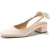 imageCoutgo Womens Chunky Low Heels Bow Slingback Pumps Closed Square Toe Wedding Party Dress ShoesNude