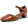 imageCoutgo Womens Chunky Low Heels Dress Shoes Ankle Buckle Strap Square Toe DOrsay Pumps Work Party ShoesBrown