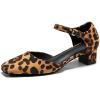 imageCoutgo Womens Chunky Low Heels Dress Shoes Ankle Buckle Strap Square Toe DOrsay Pumps Work Party ShoesLeopard