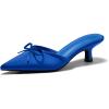 imageCoutgo Womens Kitten Heels Mules with Bow Satin Slip on Pumps Closed Pointed Toe Dress Wedding Party ShoesRoyal Blue