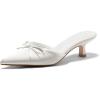 imageCoutgo Womens Kitten Heels Mules with Bow Satin Slip on Pumps Closed Pointed Toe Dress Wedding Party ShoesWhite