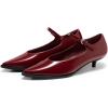 imageCoutgo Womens Kitten Low Heels Dress Shoes Mary Jane Ankle Buckle Strap Pumps Party Wedding Elegant ShoesBurgundy