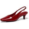 imageCoutgo Womens Kitten Low Heels Slingback Pumps Squared Point Toe Buckle Strap Wedding Party Dress ShoesBurgundy