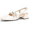 imageCoutgo Womens Mary Jane Chunky Low Heels Slingback Pumps Closed Square Toe Wedding Dress ShoesWhite