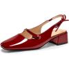 imageCoutgo Womens Mary Jane Shoes Slingback Chunky Low Heels Bow Closed Square Toe Pumps Wedding Party Dress ShoesRed