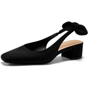 imageCoutgo Womens Chunky Low Heels Bow Slingback Pumps Closed Square Toe Wedding Party Dress ShoesBlack