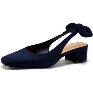 imageCoutgo Womens Chunky Low Heels Bow Slingback Pumps Closed Square Toe Wedding Party Dress ShoesNavy