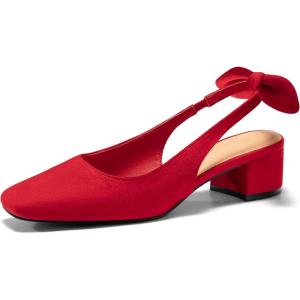 imageCoutgo Womens Chunky Low Heels Bow Slingback Pumps Closed Square Toe Wedding Party Dress ShoesRed