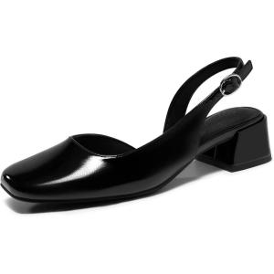 imageCoutgo Womens Chunky Low Heels DOrsay Slingback Pumps Closed Square Toe Work Office Dress ShoesBlack