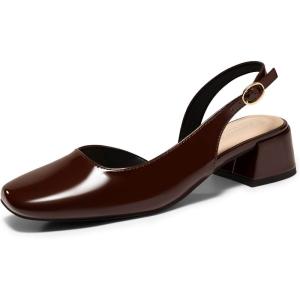 imageCoutgo Womens Chunky Low Heels DOrsay Slingback Pumps Closed Square Toe Work Office Dress ShoesDark Brown