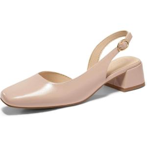 imageCoutgo Womens Chunky Low Heels DOrsay Slingback Pumps Closed Square Toe Work Office Dress ShoesKhaki