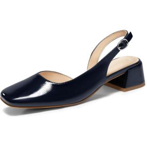imageCoutgo Womens Chunky Low Heels DOrsay Slingback Pumps Closed Square Toe Work Office Dress ShoesNavy
